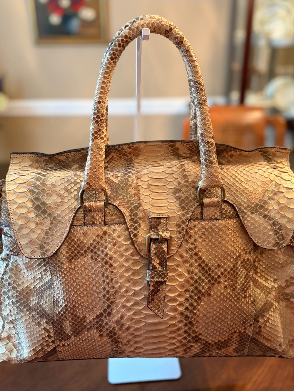 Exotic Python Bag w/ Gold Shimmer &  Buckle Accent - Giorgio’s $4999. NWOT